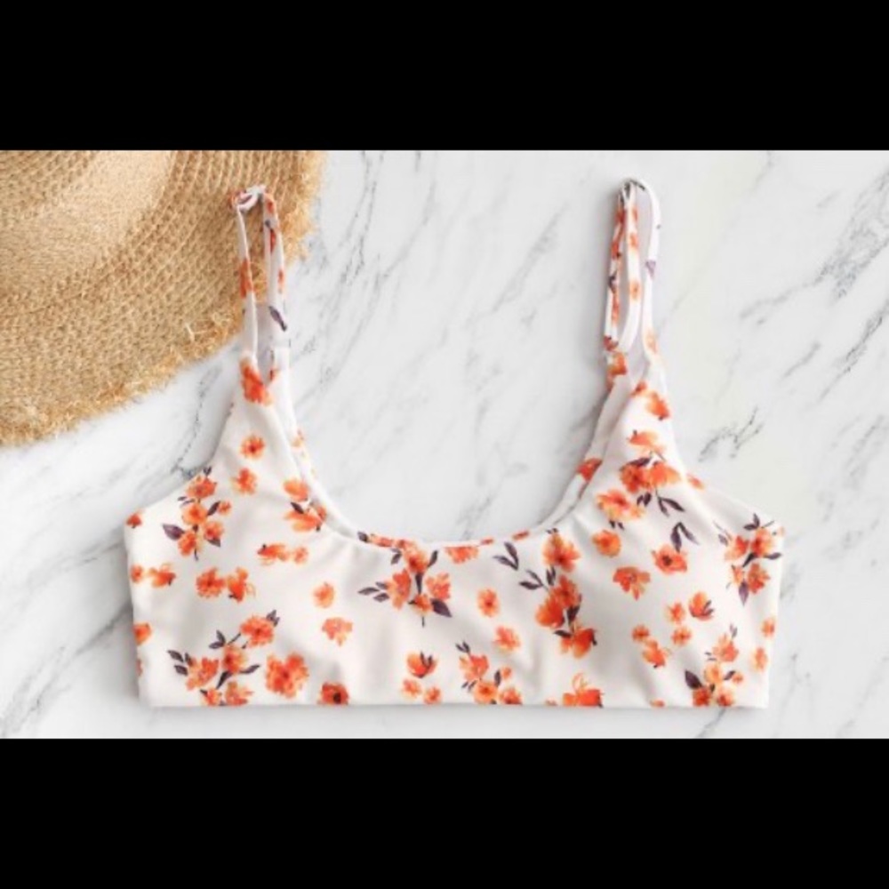 White and orange floral bikini top